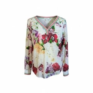 Magazine Floral Cotton Tunic Top V-Neck Long Sleeve Boho Cottagecore Sz M